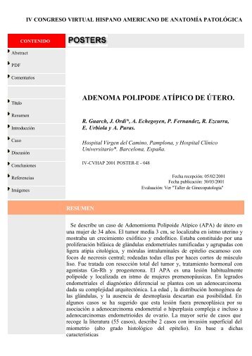 ADENOMA POLIPODE ATÍPICO DE ÚTERO. - V Congreso Virtual ...