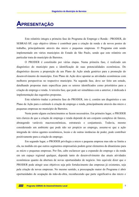 DIAGNÓSTICO MUNICIPAL Plano de Ação Programa SEBRAE de ...