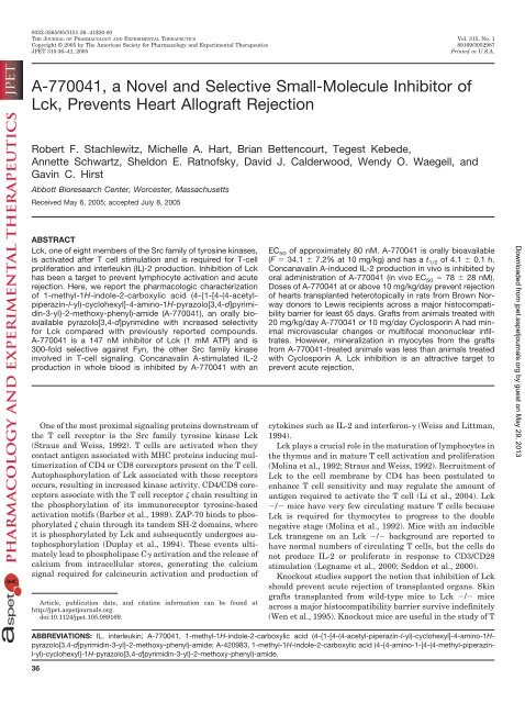 A-770041, a Novel and Selective Small-Molecule Inhibitor of Lck ...