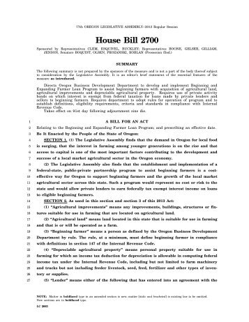 HB 2700 - Oregon State Legislature - State of Oregon