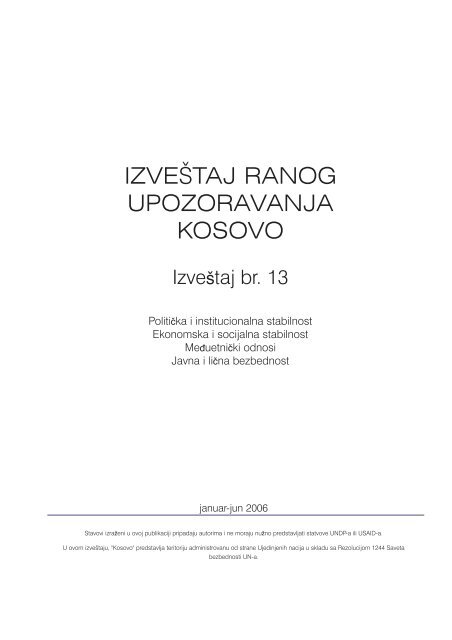 IZVEŠTAJ RANOG UPOZORAVANJA KOSOVO - UNDP Kosovo