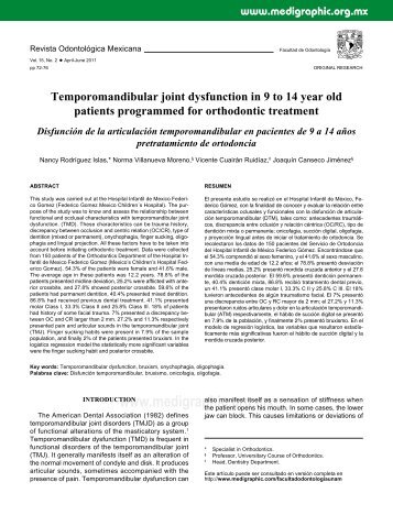 Temporomandibular joint dysfunction in 9 to 14 ... - edigraphic.com