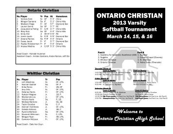 2013 Tournament Program - Ontario Christian Schools