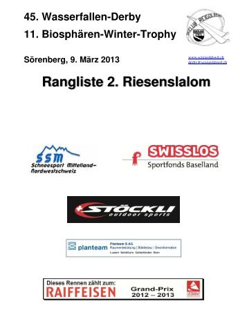 Rangliste 2. Riesenslalom - Skiclub Sörenberg