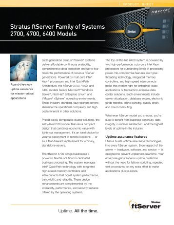 Stratus ftServer Family of Systems 2700, 4700, 6400 Models