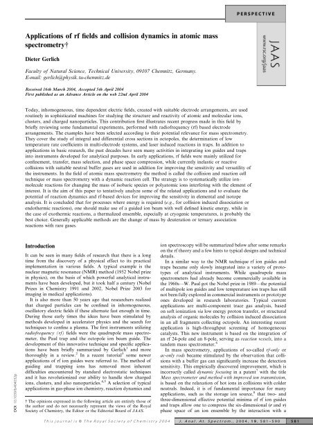 Applications of rf fields and collision dynamics in atomic mass ...