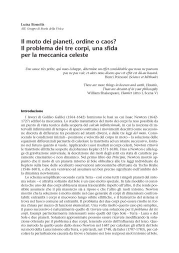 Il moto dei pianeti, ordine o caos? - Luisa Bonolis Homepage