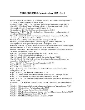 MIKROKOSMOS-Gesamtregister 1907 – 2011 - Leitz Ortholux