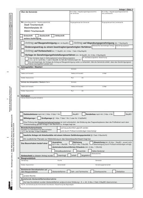 Antrag auf Baugenehmigung (Art. 64 Baybo ... - Eibl Verlag Gmbh