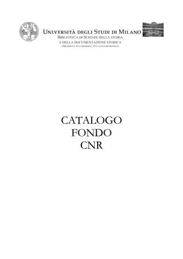 CATALOGO FONDO CNR - Sistema bibliotecario di Ateneo