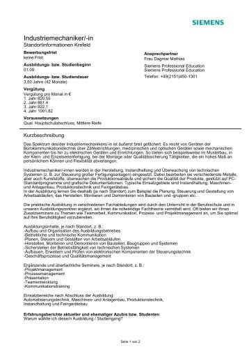 Industriemechaniker/-in Standortinformationen Krefeld - Azubidoo