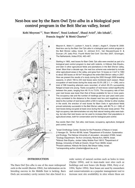 Nest Box Use By The Barn Owl Tyto Alba In A Biological Pest