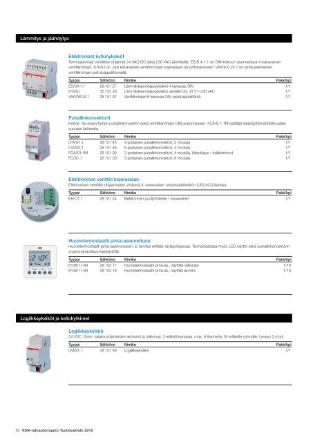 KNX-taloautomaatio Tuoteluettelo 2010 - SmartPage