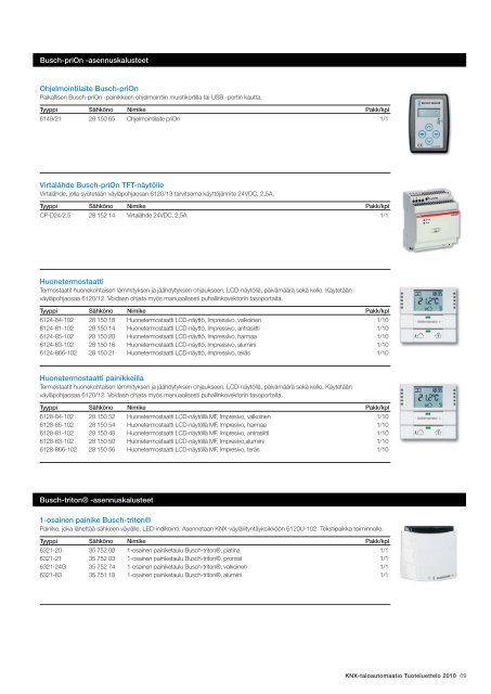 KNX-taloautomaatio Tuoteluettelo 2010 - SmartPage