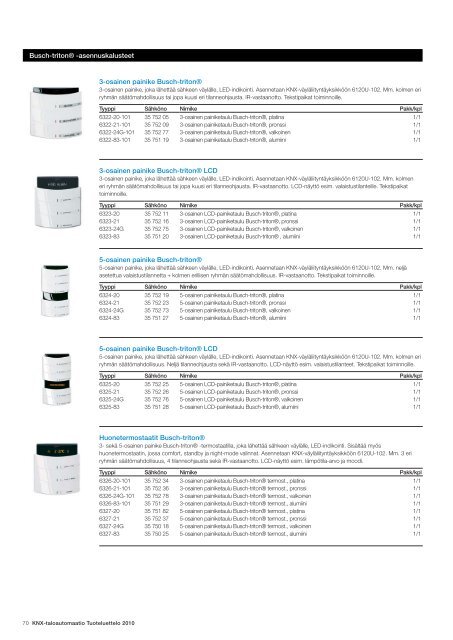 KNX-taloautomaatio Tuoteluettelo 2010 - SmartPage