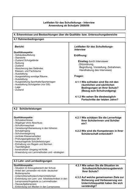 Leitfaden für das Schülerinterview (Grundschule) im Rahmen der ...