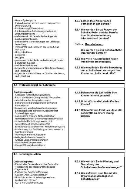 Leitfaden für das Schülerinterview (Grundschule) im Rahmen der ...