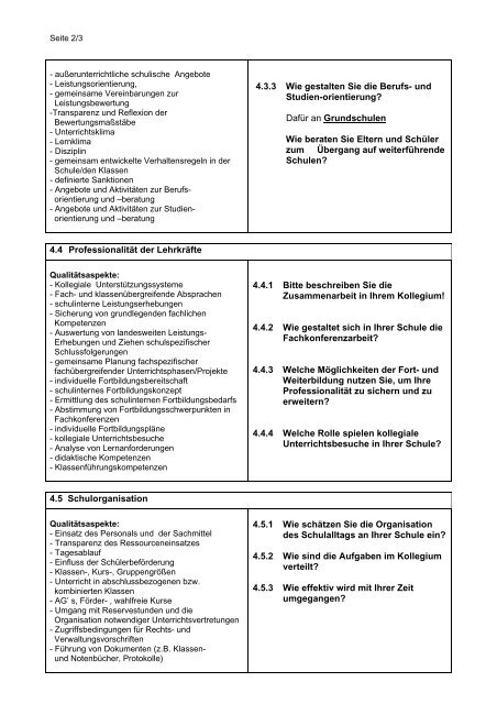 Leitfaden für das Schülerinterview (Grundschule) im Rahmen der ...