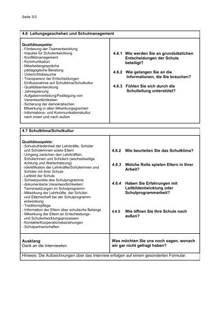 Leitfaden für das Schülerinterview (Grundschule) im Rahmen der ...