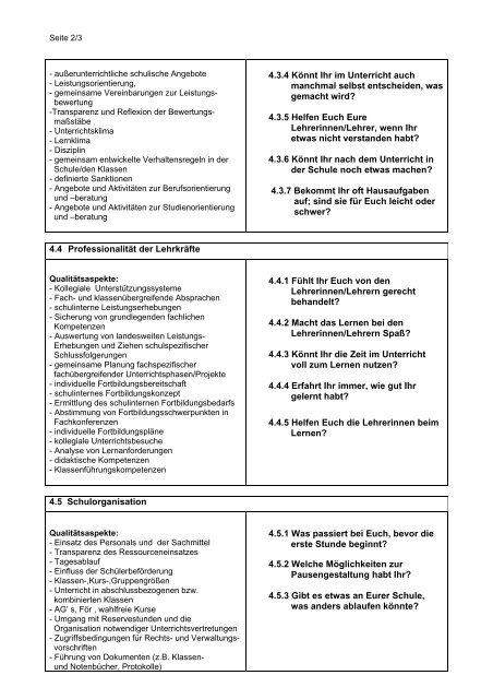 Leitfaden für das Schülerinterview (Grundschule) im Rahmen der ...