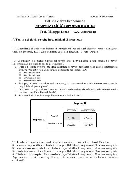 universita - Facoltà di Economia