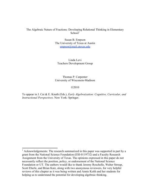 The Algebraic Nature of Fractions: Developing Relational Thinking ...