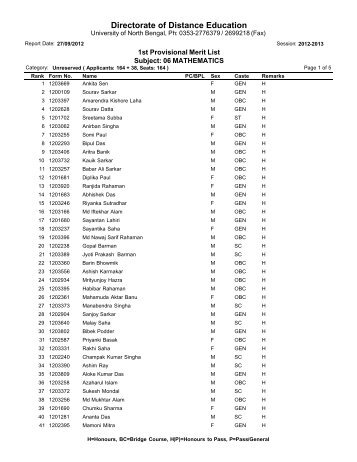 Unreserved - Directorate of Distance Education, North Bengal ...