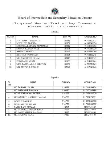 Board of Intermediate and Secondary Education, Jessore