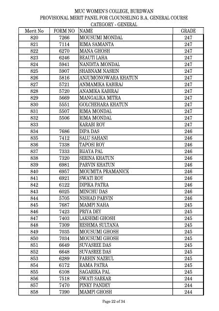 provisional merit panel for clounseling ba general course