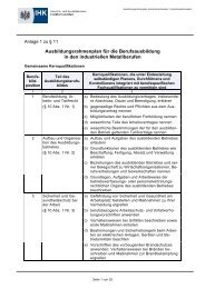 Ausbildungsrahmenplan Industriemechaniker / Industriemechanikerin