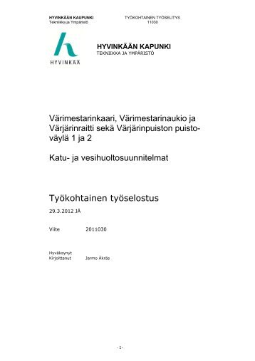 Työkohtainen työselostus - www.hyvinkaa.fi