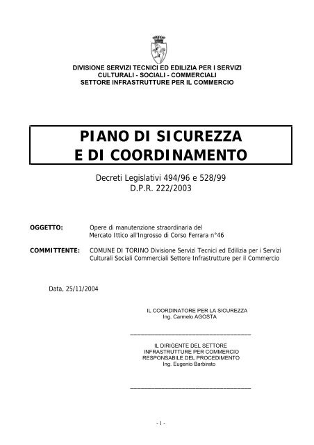 PIANO DI SICUREZZA E DI COORDINAMENTO - Città di Torino
