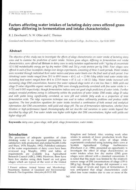 Factors affecting water intakes of lactating dairy cows ... - DMGT