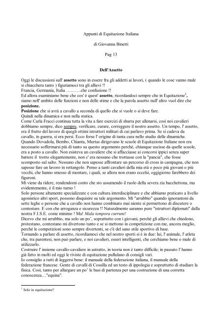 L'assetto da Appunti di Equitazione Italiana, pag. 13 - Equitando