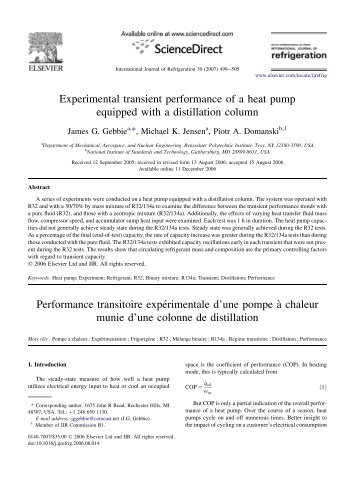 Experimental transient performance of a heat pump equipped with a ...