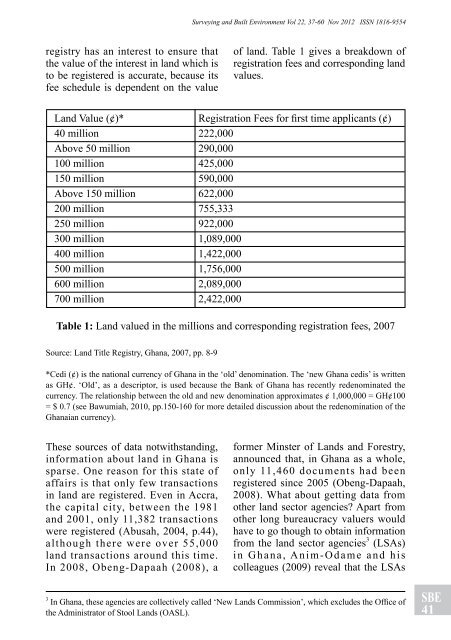 Surveying & Built Environment Vol. 22 Issue 1 (December 2012)