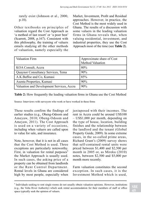 Surveying & Built Environment Vol. 22 Issue 1 (December 2012)