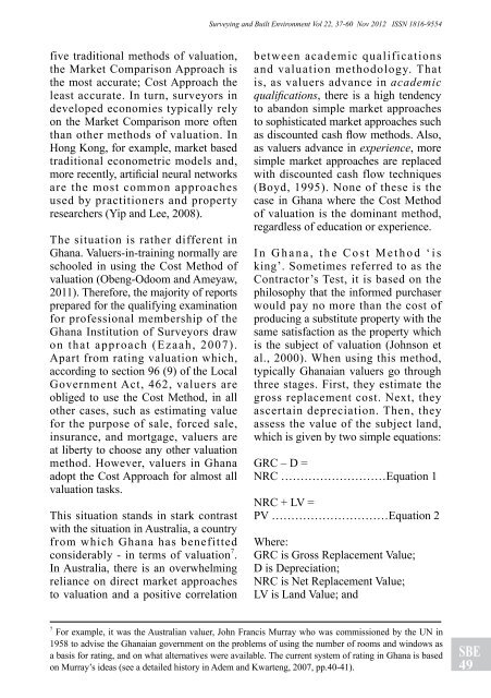 Surveying & Built Environment Vol. 22 Issue 1 (December 2012)