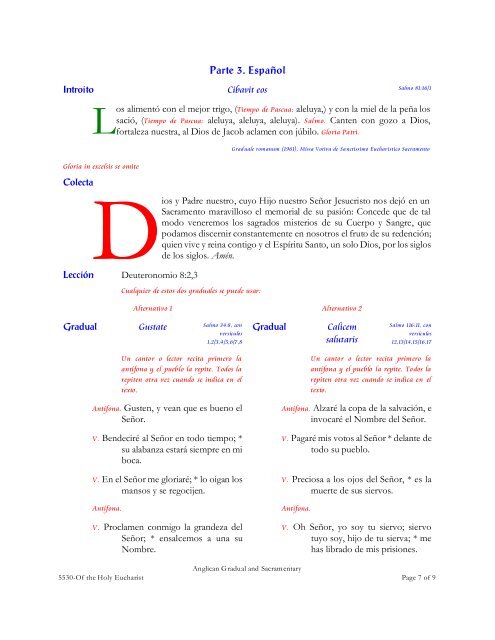 Of the Holy Eucharist - Anglican Gradual and Sacramentary