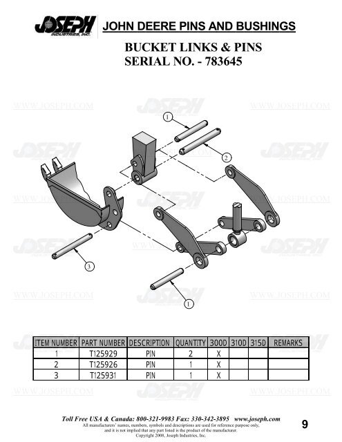 John Deere Pins and Bushings - Joseph Industries, Inc.