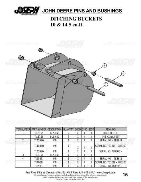 John Deere Pins and Bushings - Joseph Industries, Inc.