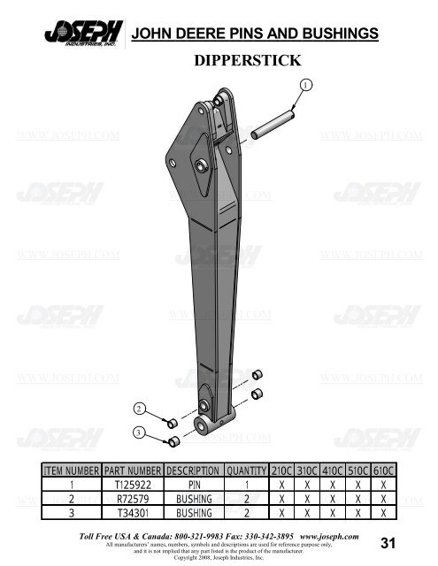 John Deere Pins and Bushings - Joseph Industries, Inc.