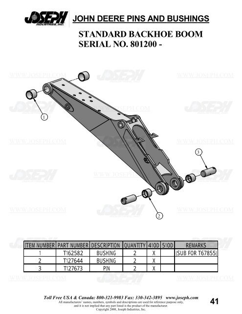 John Deere Pins and Bushings - Joseph Industries, Inc.