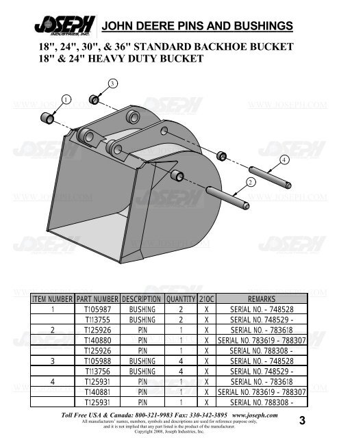 John Deere Pins and Bushings - Joseph Industries, Inc.