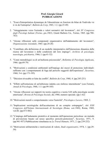 Prof. Giorgio Girard PUBBLICAZIONI - Dipartimento di Psicologia