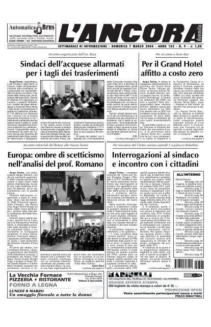 Per il Grand Hotel affitto a costo zero - L'ANCORA edicola