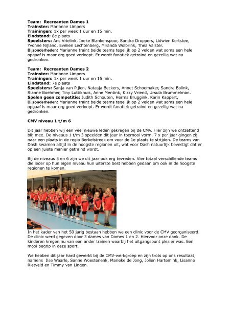 Jaarboek Volleybal Vereniging DASH 2010-2011 Inhoud