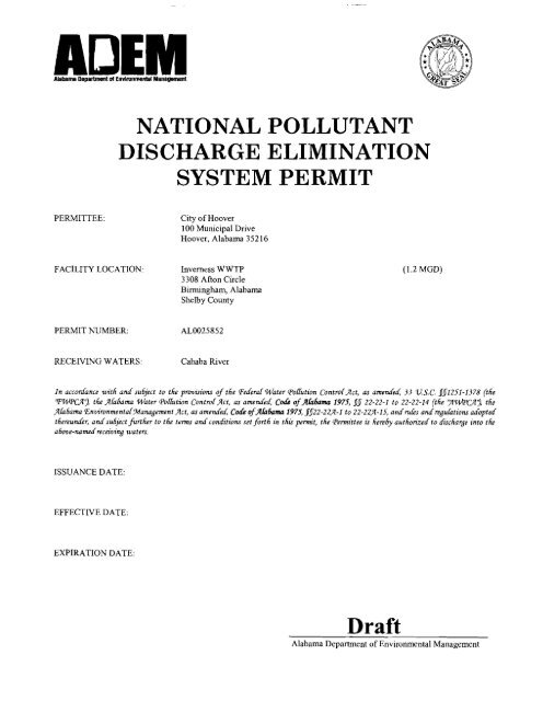 NPDES Permit Number AL0025852 - Alabama Department of ...