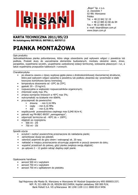 KT Pianka montażowa - wężykowa (pdf) - Bisan