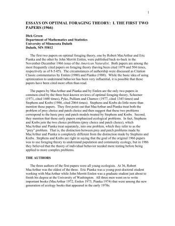 essay notes on optimal foraging theory On dec 31, 2010, gh pyke published the chapter: optimal foraging theory: introduction in a book. essay notes on optimal foraging theory On dec 31, 2010, gh pyke published the chapter: optimal foraging theory: introduction in a book.